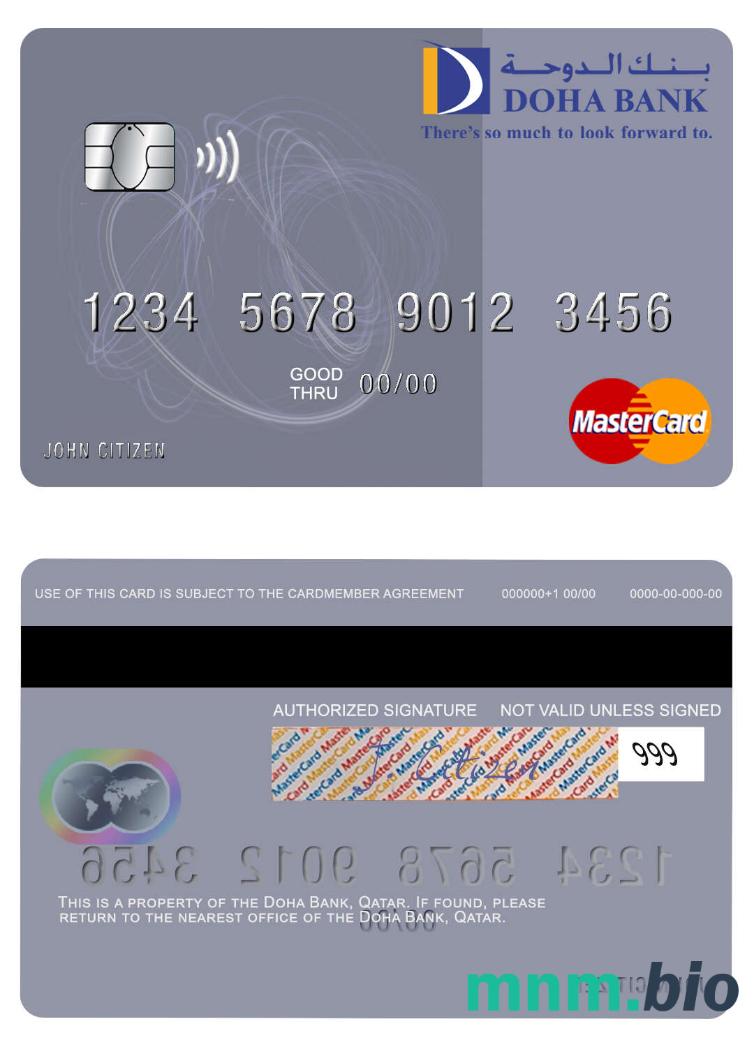 Qatar Doha Bank przykład karty mastercard w formacie PSD
